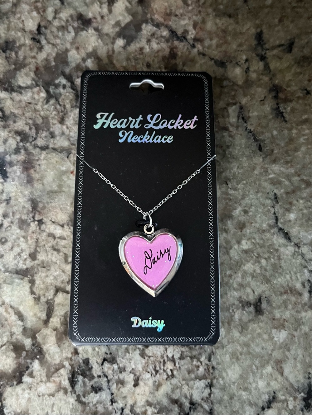 Daisy Pink Heart Locket Necklace - Silver Chain